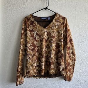 Westbound Brown and Cream Floral Long Sleeve Top